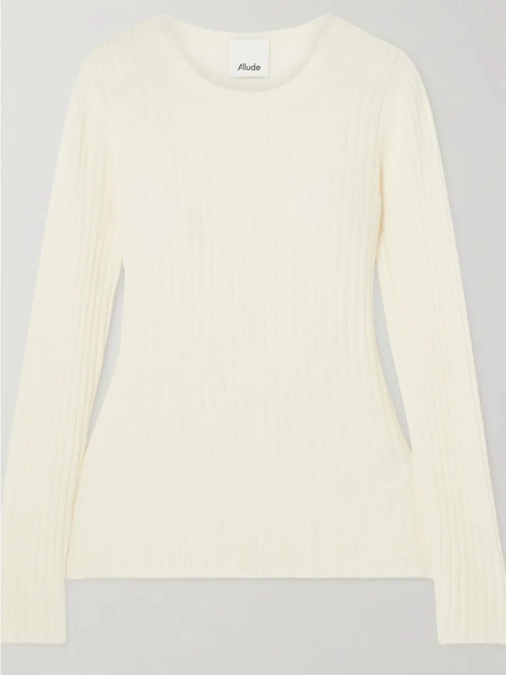 Allude - Women's Cream Ribbed Cashmere Crewneck Sweater